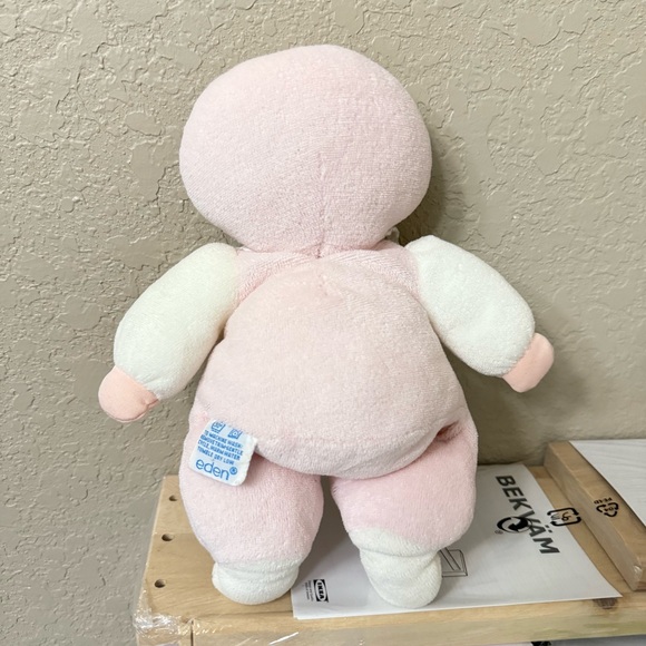 Vintage Eden Baby Doll Pink Terry Cloth Blonde Yarn Hair Bonnet Plush Girl - Picture 2 of 8